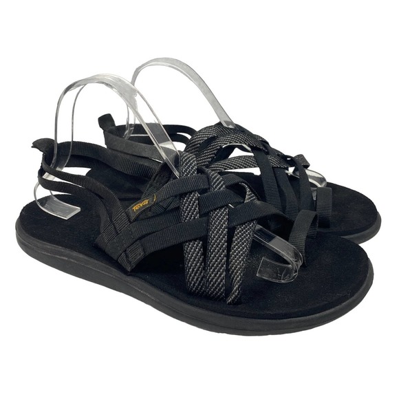 Teva Shoes - Teva Womens SZ 10 Voya Strappy Flip-Flop Sandal Black Gray Slingback  Thong